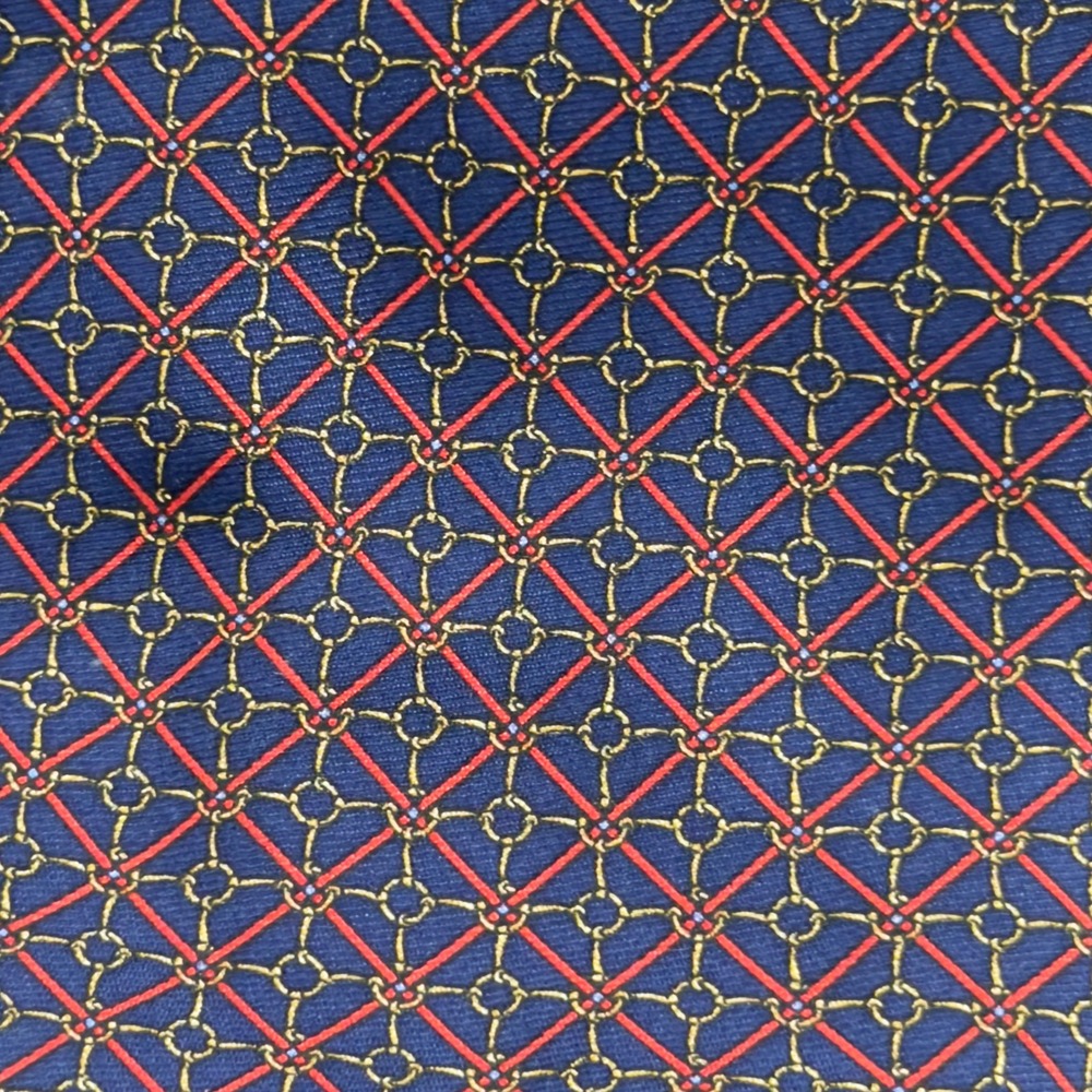 Brooks Brothers Makers Silk Tie Navy Blue Red Gold Chain Link Geometric - Picture 2 of 4